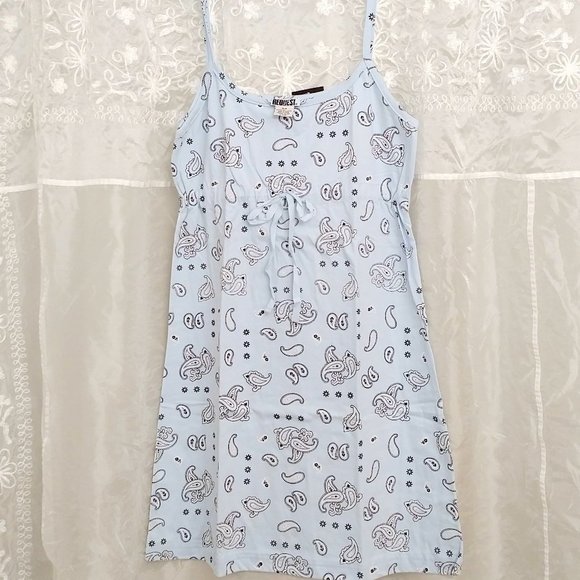 NEW Light Blue Cotton Nightie, Navy & White Paisley, M - Picture 1 of 7